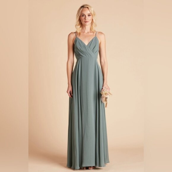 Birdy Grey Kaia Chiffon Sea Glass Formal Bridesmaid Maxi Dress NWT - Picture 2 of 3